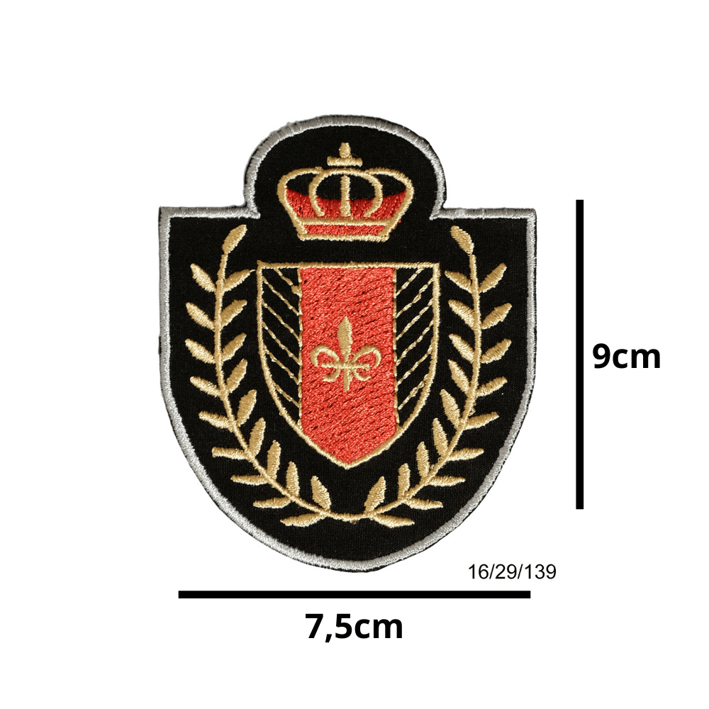 Aplique Termocolante Emblema Real Preto com Vermelho 3 Unidades Ref:16/29/139