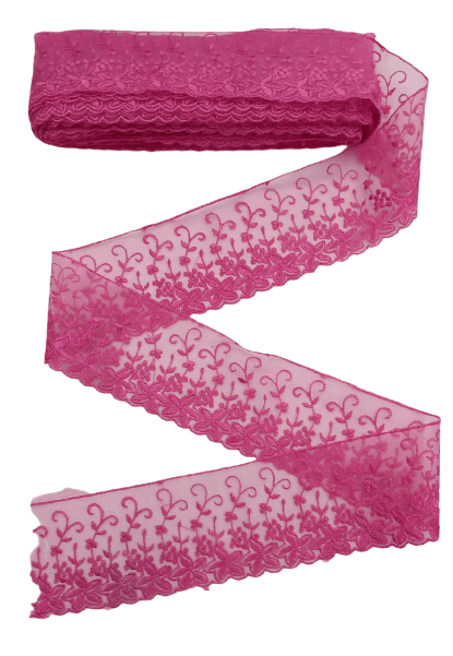 Renda Em Tule Bordado Rosa Pink ref:CRL-03-80