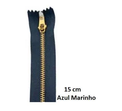 Zíper Metal Dourado Reforçado Azul Marinho 15 cm