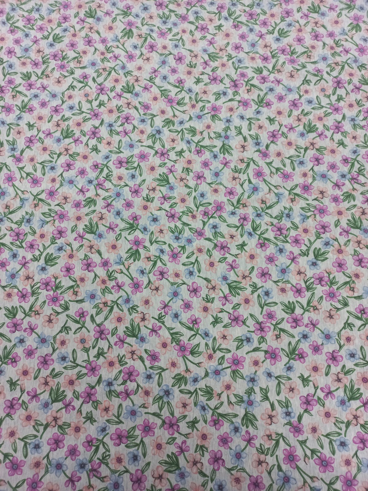 Tecido Cotton Cinza Florzinhas Roxa