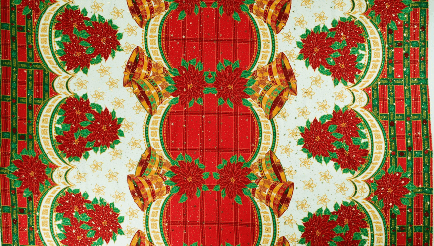 Tecido Oxford Estampado Natal Barrado Floral Vermelho e Dourado