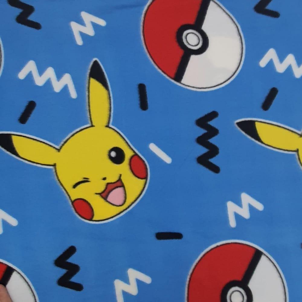 Tecido Pokemon Pikachu Fundo Azul - 140 cm X 50 cm.