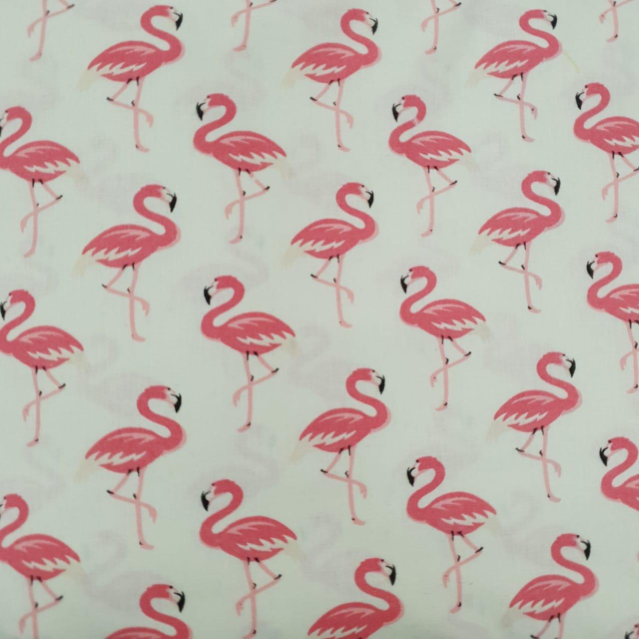 Tecido Tricoline Bege Flamingo Rosa