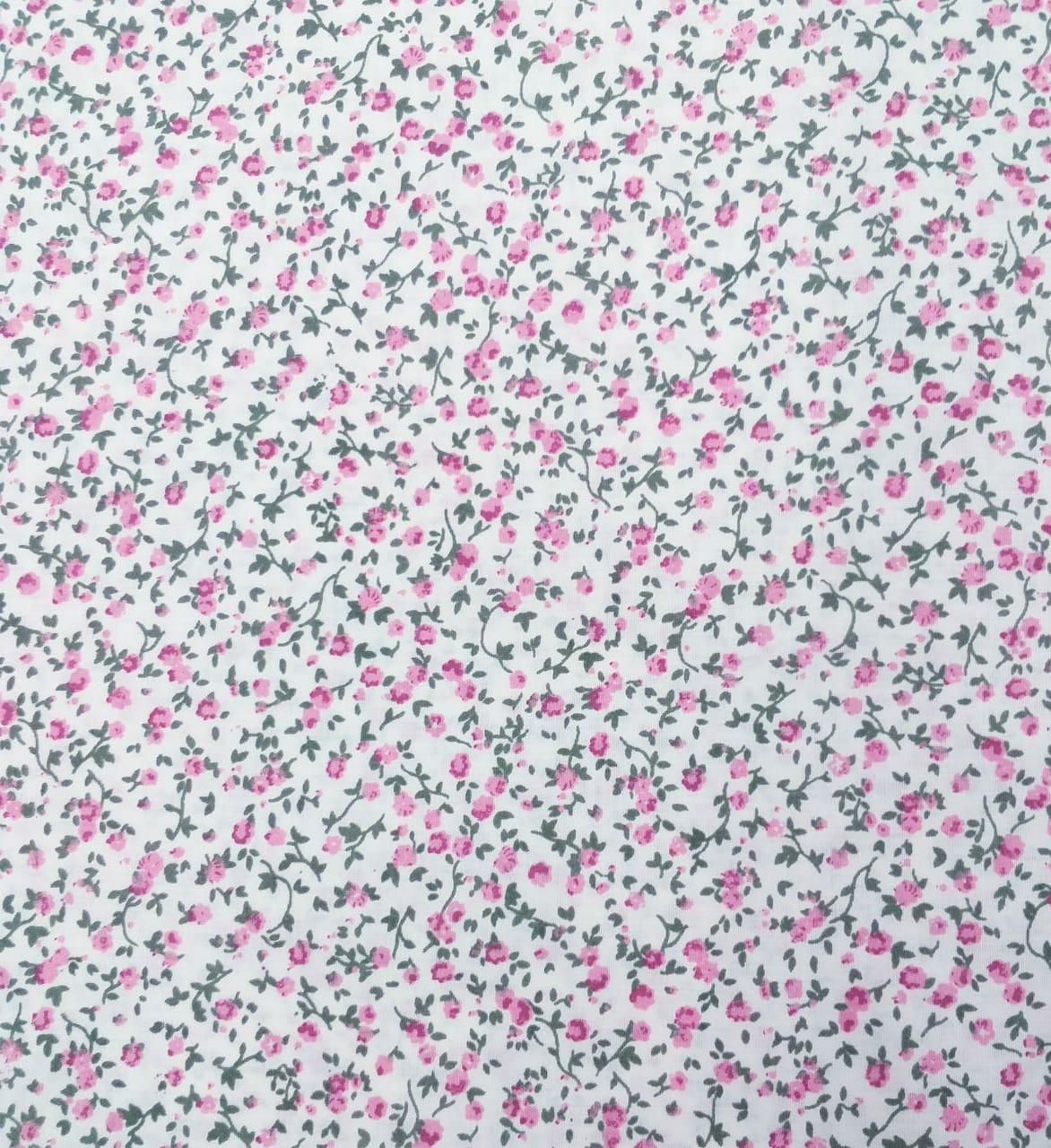 Tecido Tricoline Branco Mini Florzinhas Rosa