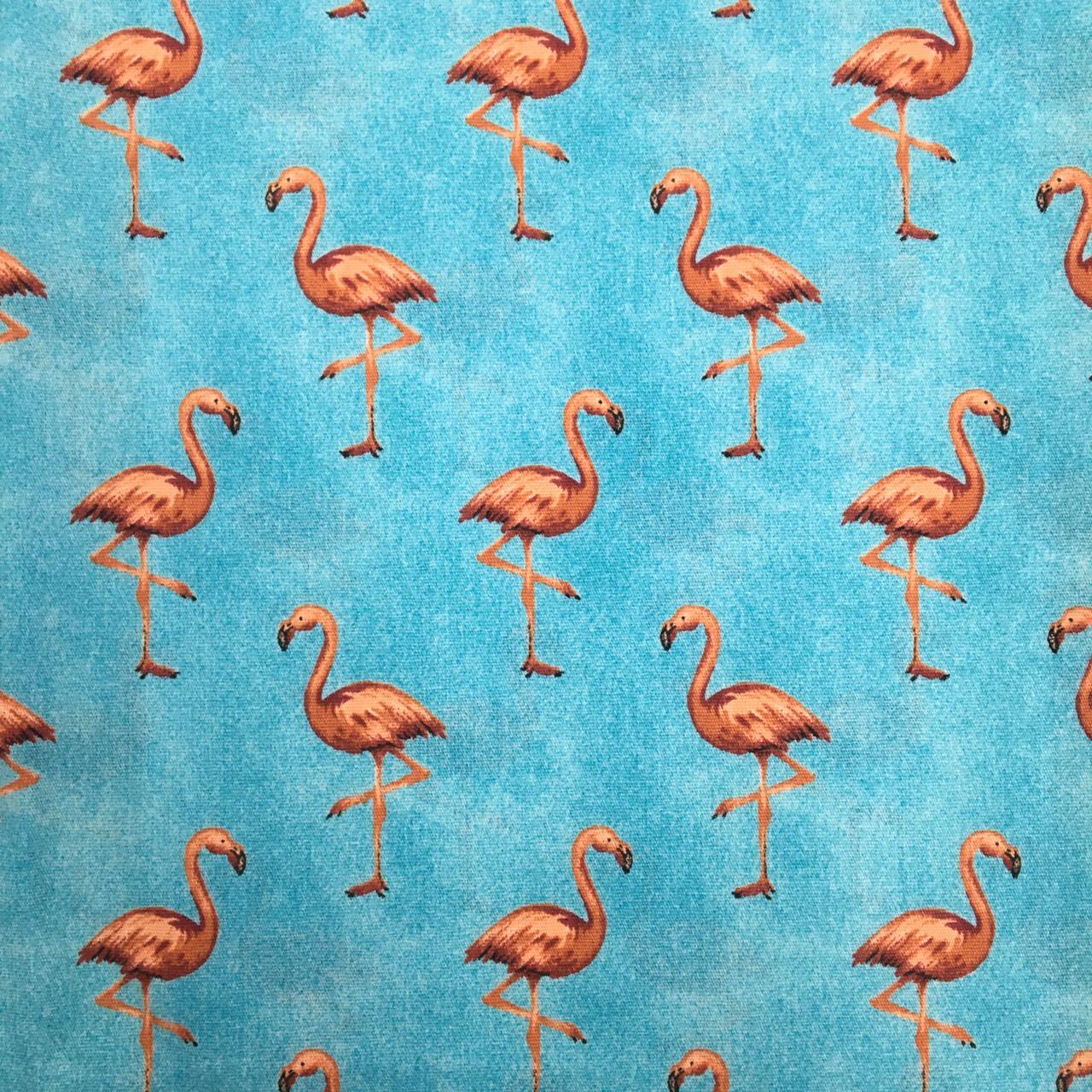 Tecido Tricoline Azul Flamingo Poeirinha