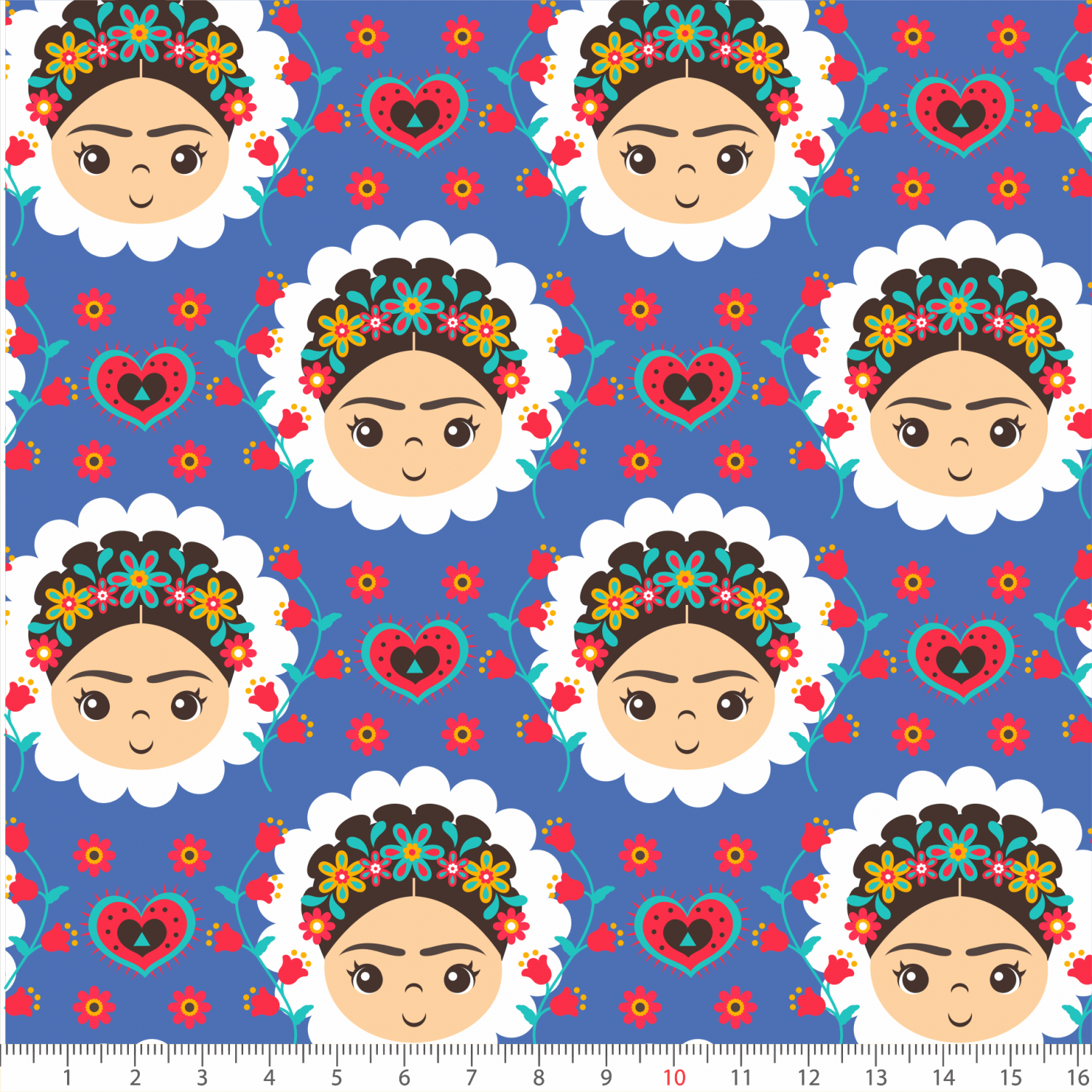 Tecido Tricoline Azul Frida Kahlo Ref 6178