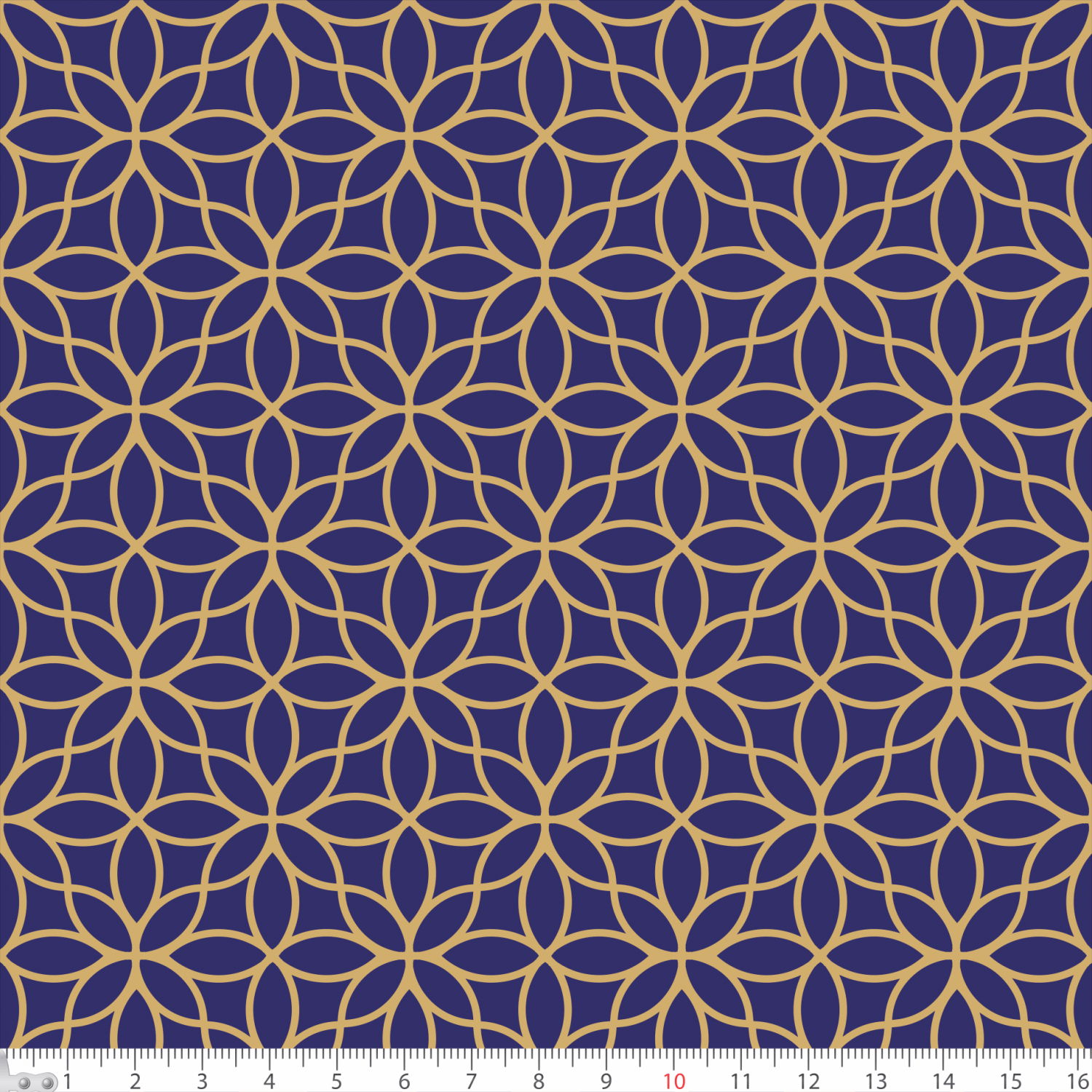 Tecido Tricoline Azul Geométrico Dourado Ref:1367