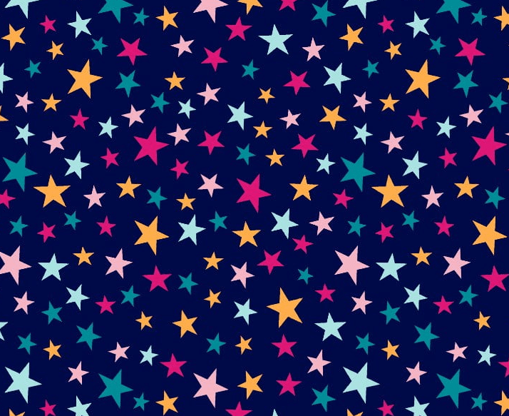 Tecido Tricoline Azul Marinho Estrelas Coloridas