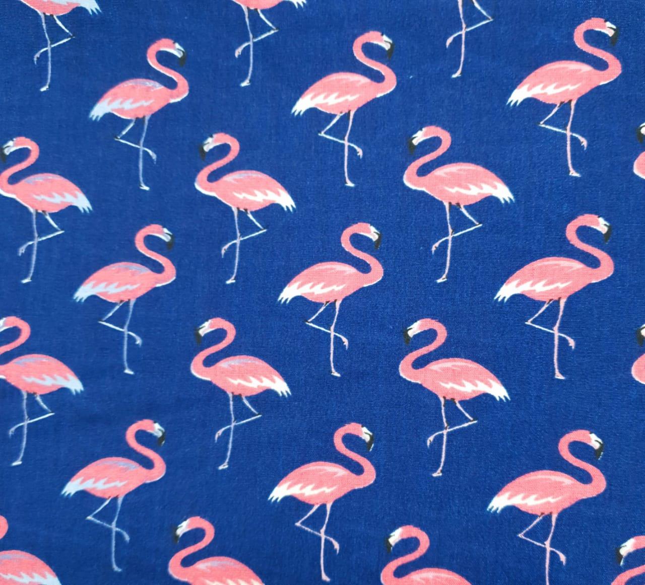 Tecido Tricoline Azul Marinho Flamingo Rosa