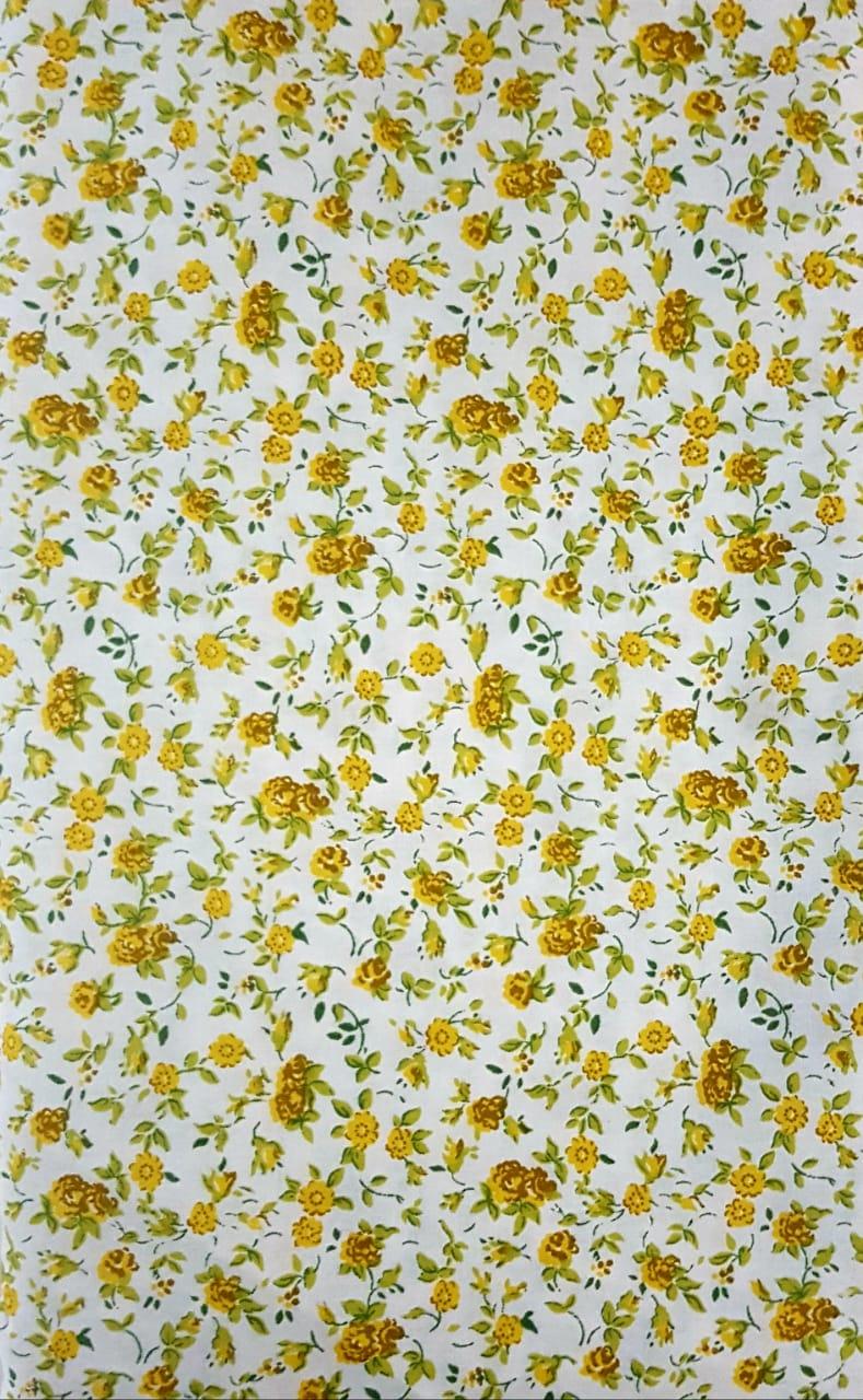 Tecido Tricoline Branco Floral Amarelo
