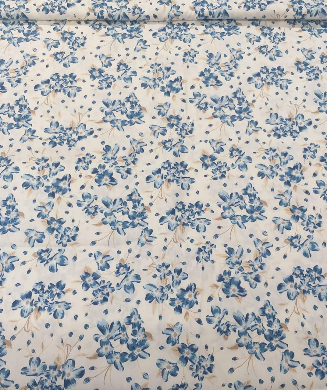 Tecido Tricoline Branco Florzinhas Azul Ref: 45-0003