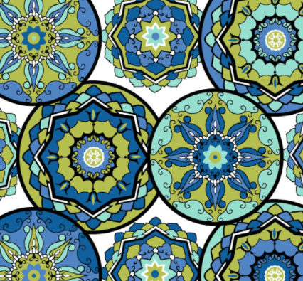 Tecido Tricoline Branco Mandala Azul Ref:5367