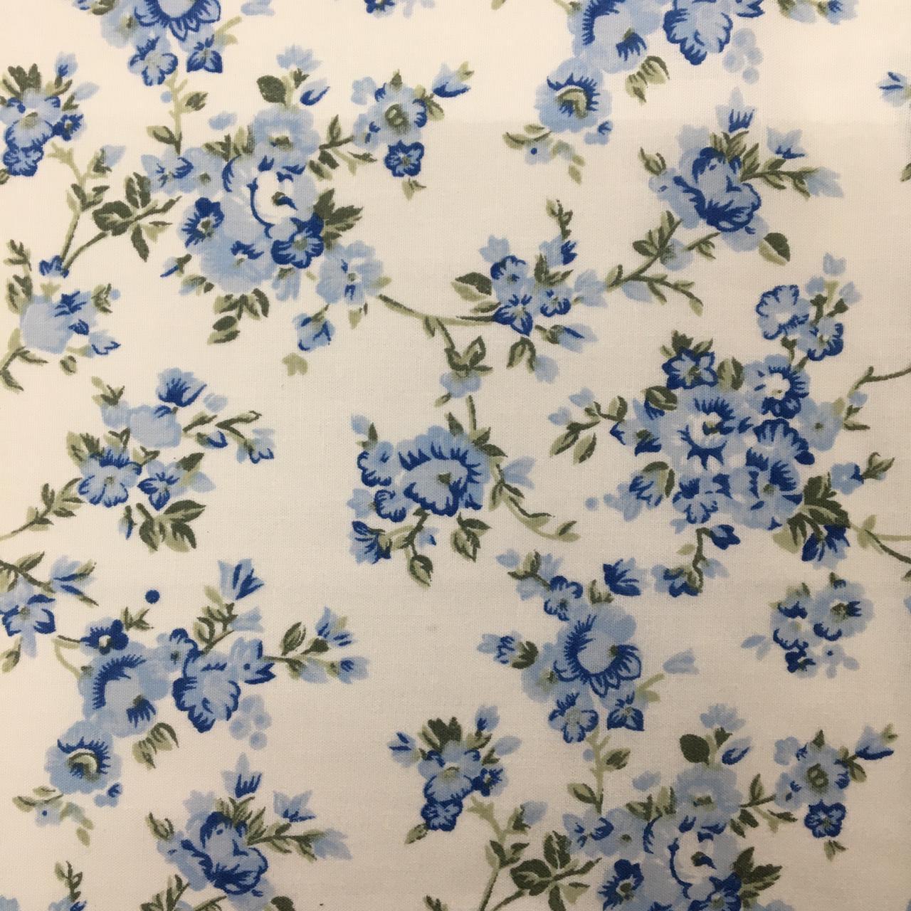 Tecido Tricoline Creme Floral Azul com Ramos 3345-F