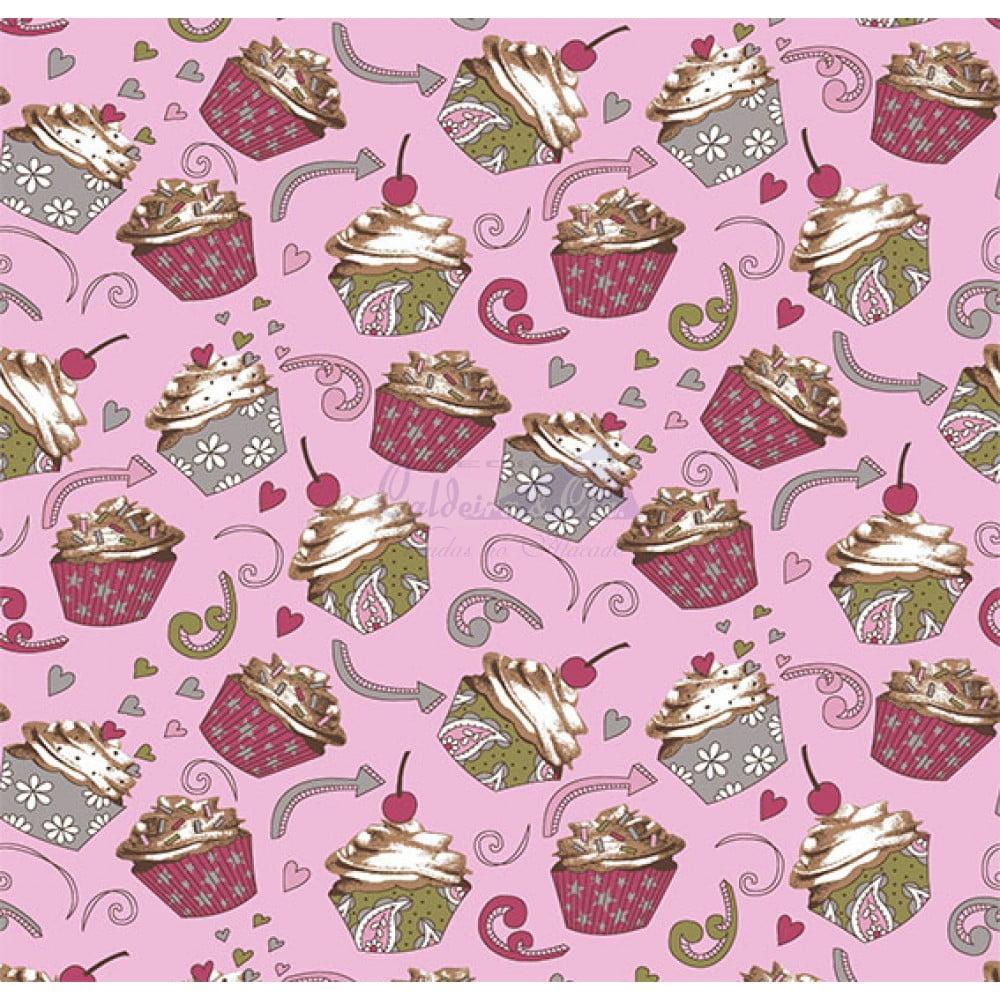 Tecido Tricoline Digital Cupcake Rosa (Cupcake) - Loja Tear