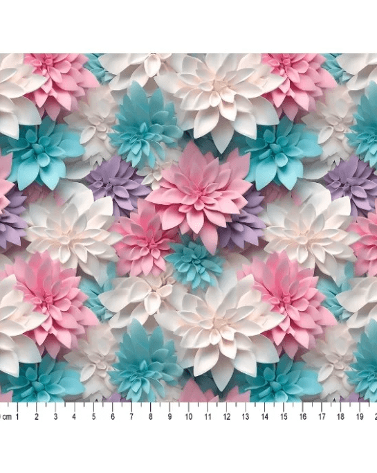 Tecido Tricoline Digital 3D Floral Catarina Cor 01