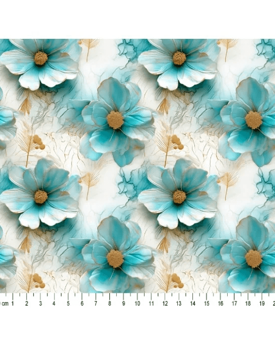 Tecido Tricoline Digital 3D Floral Jade Cor 01