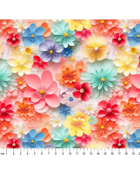 Tecido Tricoline Digital 3D Floral Zinia Cor 01