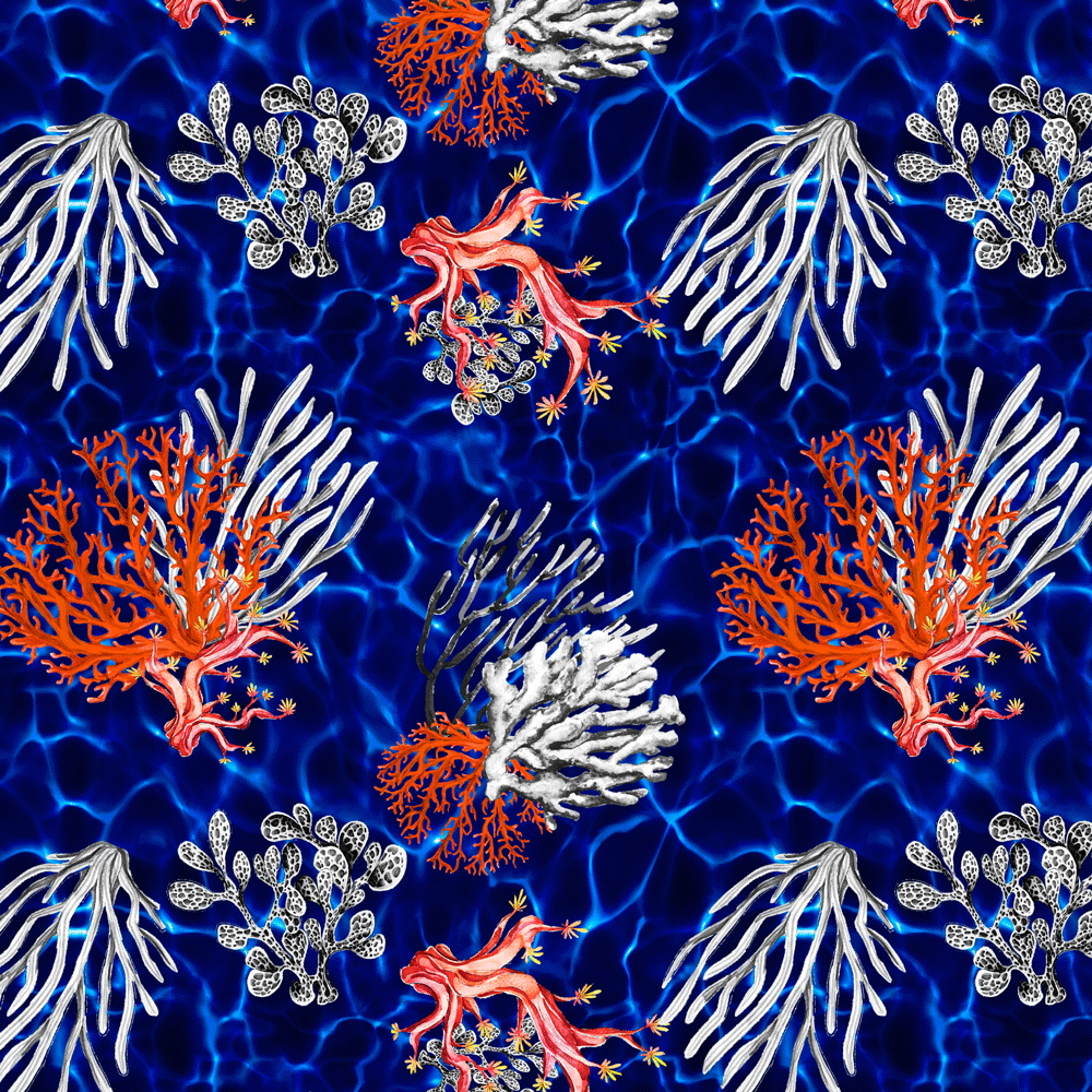 Tecido Tricoline Digital Azul Corais Ref 9017