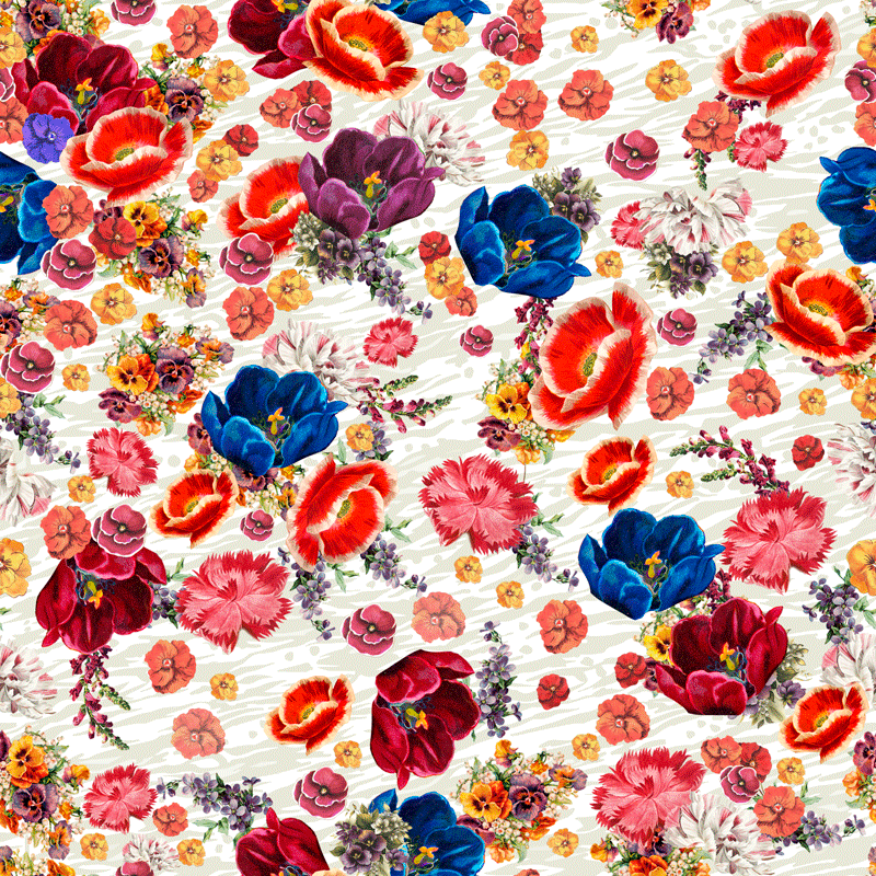 Tecido Tricoline Digital Bege Flores Coloridas