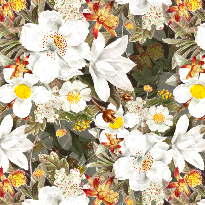 Tecido Tricoline Digital Cinza Floral