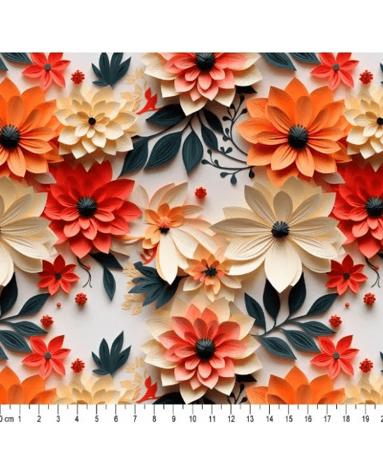 Tecido Tricoline Digital 3D Floral Danubia Cor 01