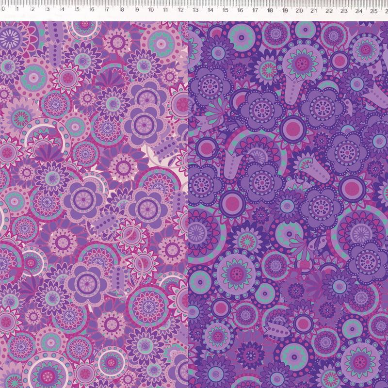 Tecido Tricoline Digital Mandala Degrade Violeta