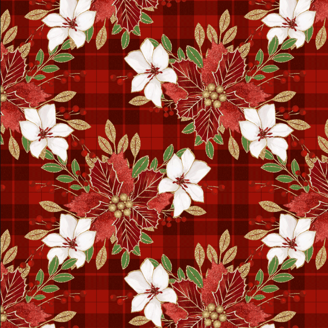 Tecido Tricoline Digital Vermelho Flores de Natal Ref:9001