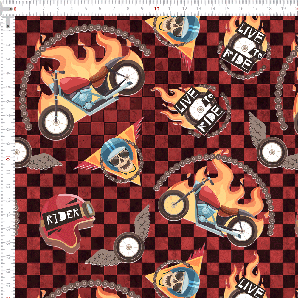 Tecido Tricoline Digital Vermelho Motoqueiro Fantasma