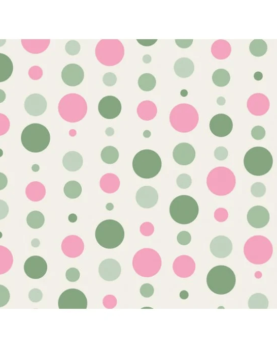 Tecido Tricoline Estampado Bolas Verde com Rosa