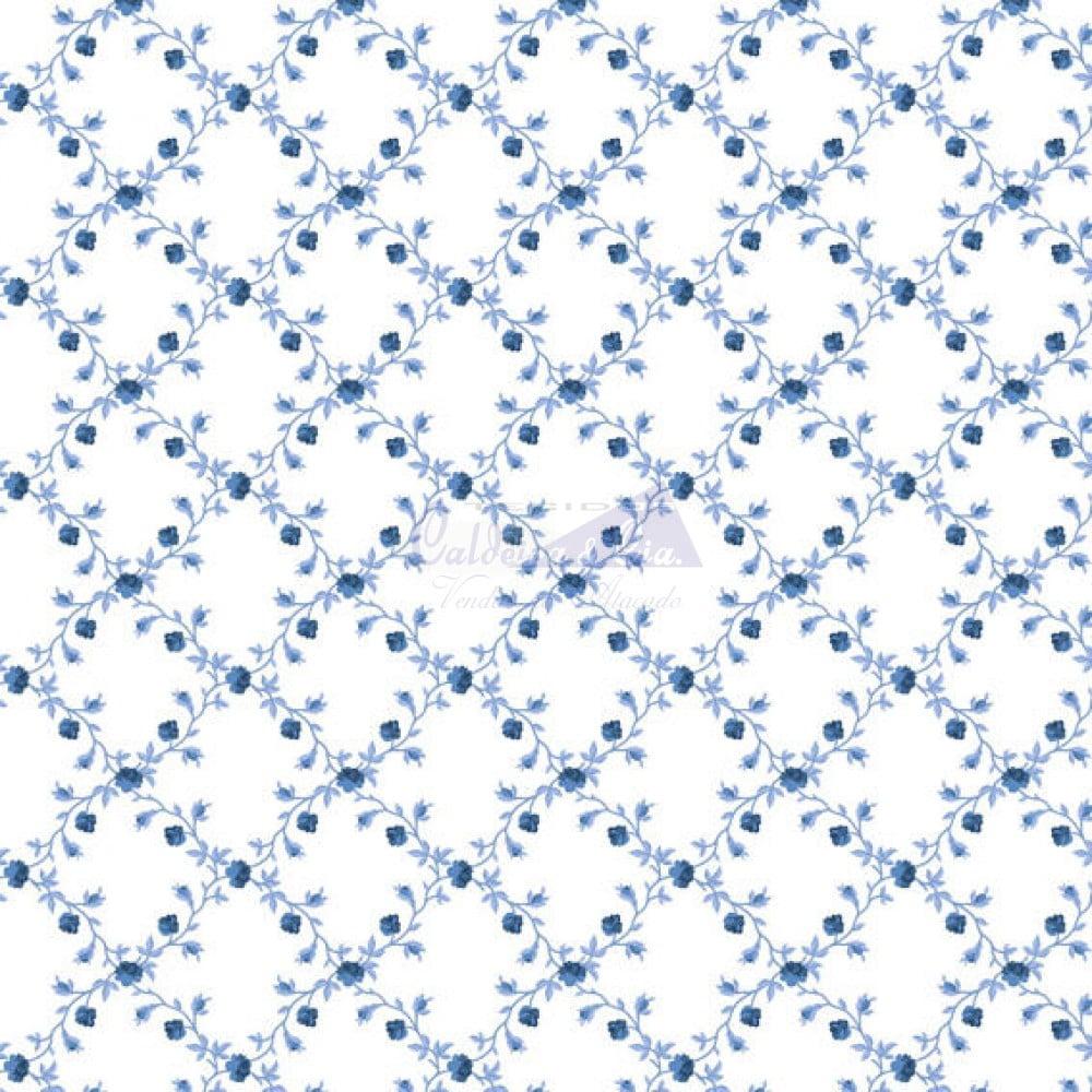 Tecido Tricoline Floral Azul Valentina