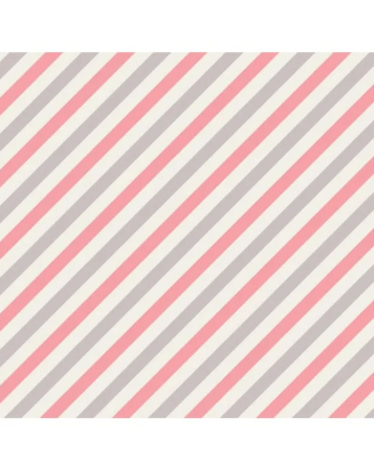 Tecido Tricoline Listrado Diagonal Cinza Com Rosa