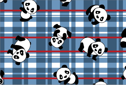Tecido Tricoline Panda Xadrez Azul