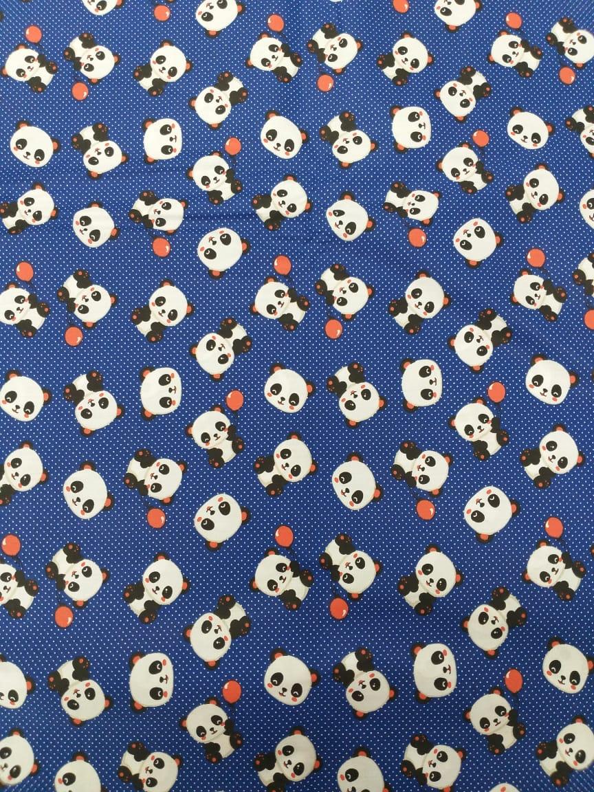 Tecido Tricoline Pandas Azul Marinho Balões Vermelho