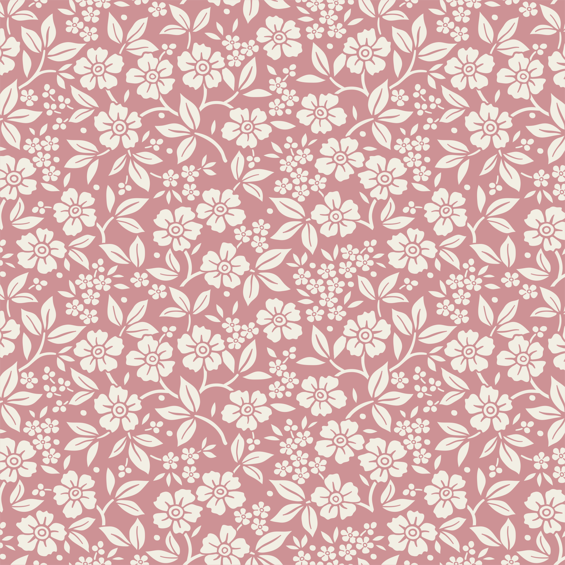Tecido Tricoline Rosa Chá Escuro Flores e Folhas Ref:1319