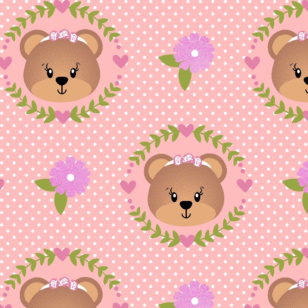 Tecido Tricoline Rosa Chá Urso Floral