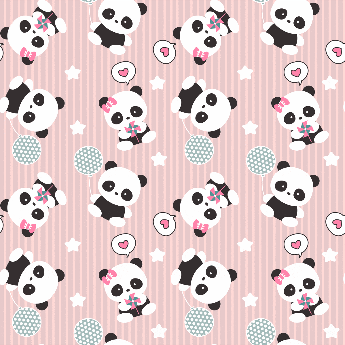 Tecido Tricoline Rosa Listras Pandas
