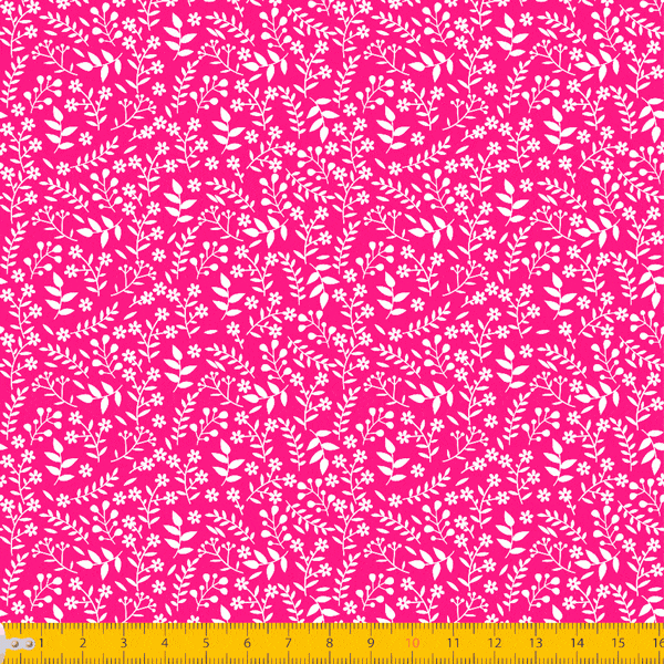 Tecido Tricoline Rosa Pink Folhas e Ramos