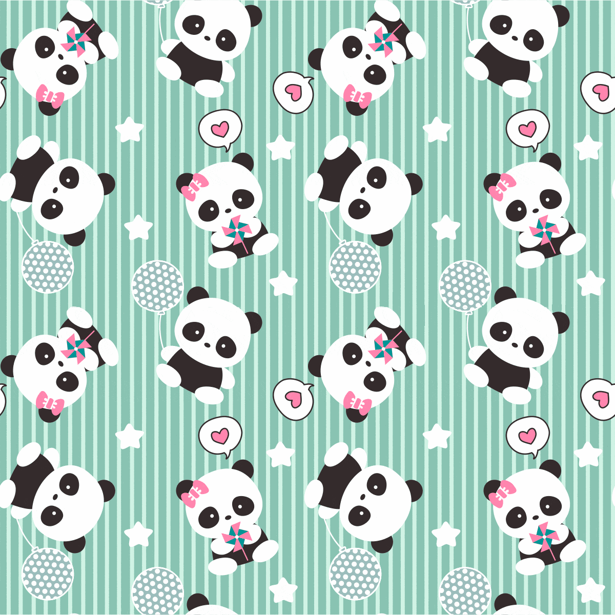 Tecido Tricoline Verde Listras Pandas