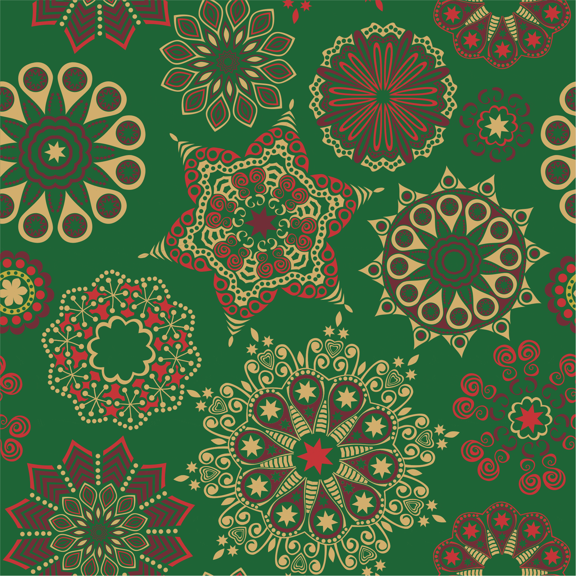 Tecido Tricoline Verde Mandala Natal