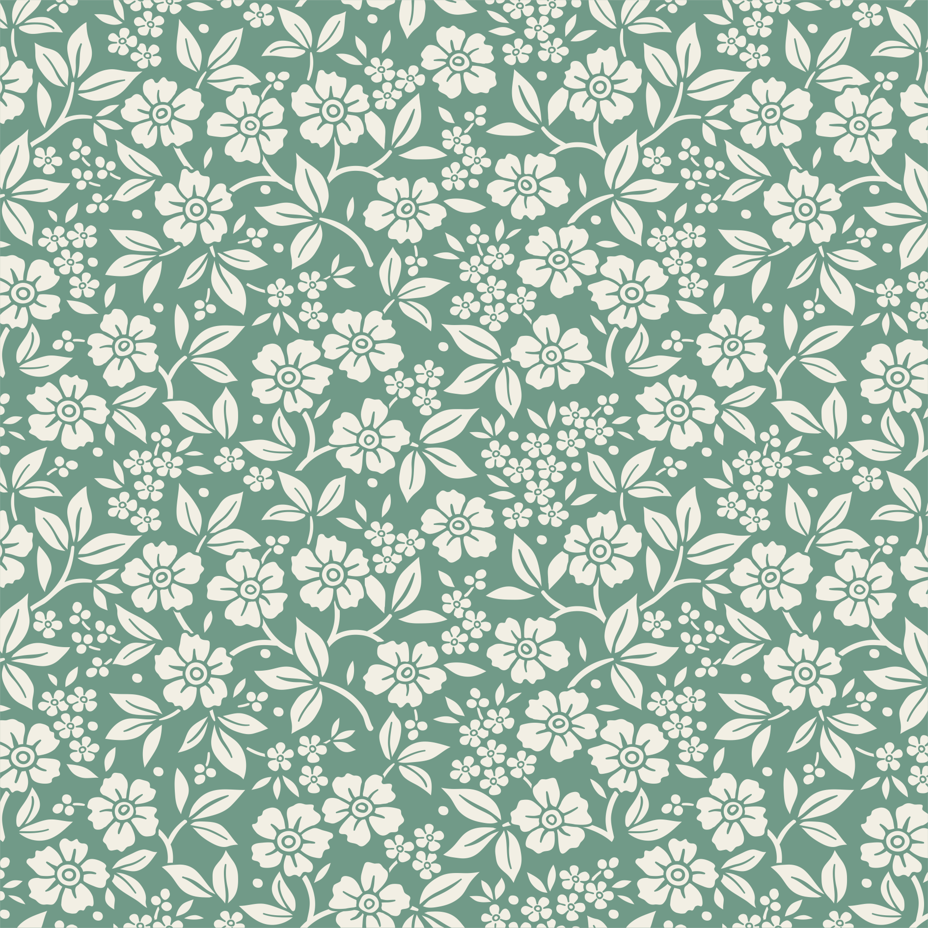 Tecido Tricoline Verde Oliva Flores e Folhas Ref:1319