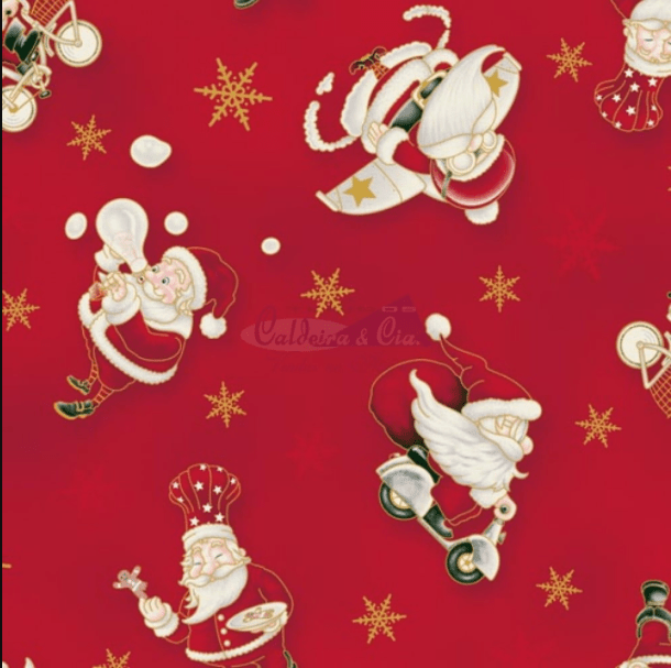 Tecido Estampado - Papai Noel fundo Xadrez Vermelho Cor 01 - Des