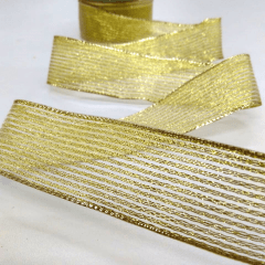 Fita Decorativa Dourada Listras Aramada 22mm