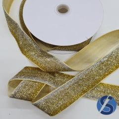 Fita Glitter Dourado com Prata 38 mm 10 Metros 