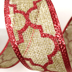 Fita Decorativa Juta Vintage vermelho com Glitter Aramada 