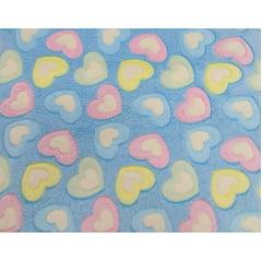 Tecido Microfibra Estampado Azul Bebê Coração