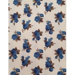 Tecido Linho Cotton Linen Cru Floral Azul