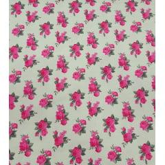 Tecido  Linho Cotton Linen Cru Floral Pink