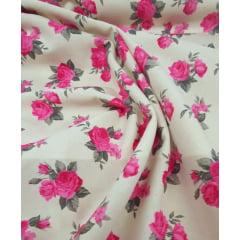 Tecido Linho Cotton Linen Cru Floral Pink