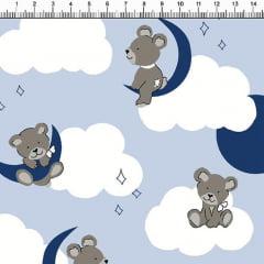 Tecido Tricoline Azul Ursos Nas Nuvem