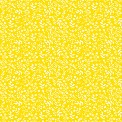Tecido Tricoline Amarelo Folhas e Ramos Branco